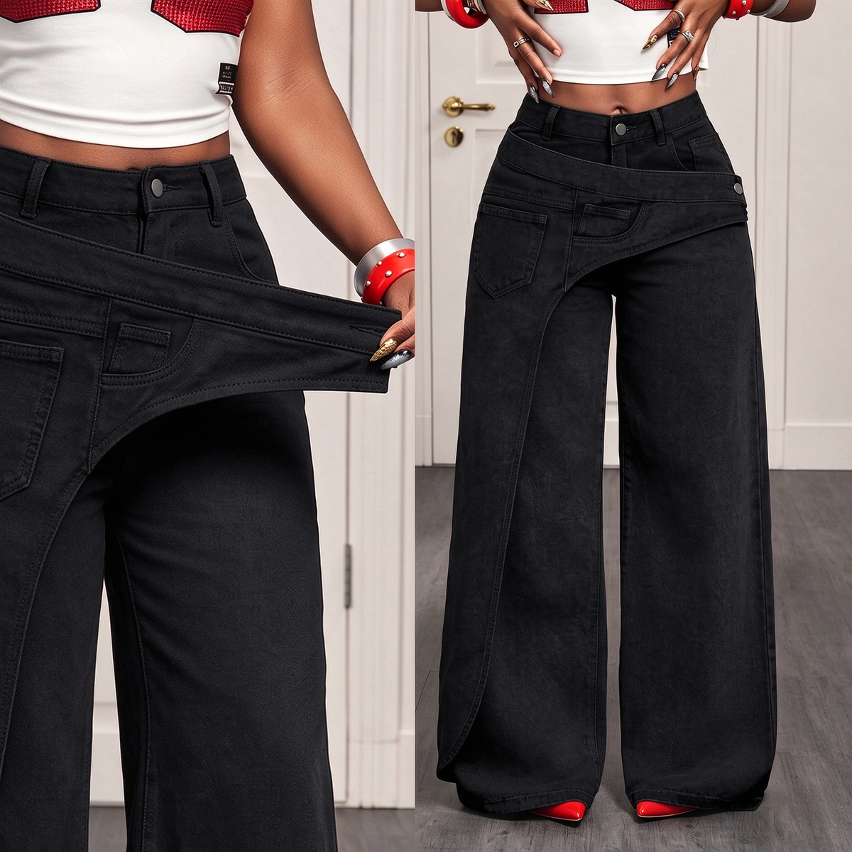 Trendy Wide-Leg Denim Jeans