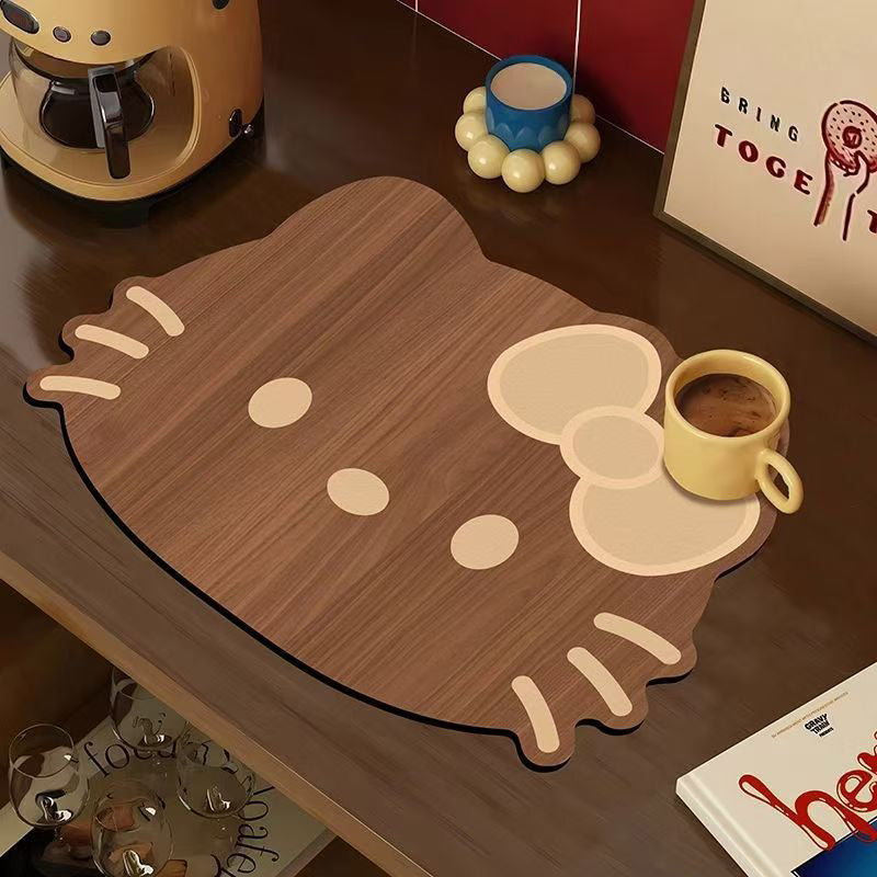 Absorbent & Heat-Resistant Cat Wood Grain Drain Mat