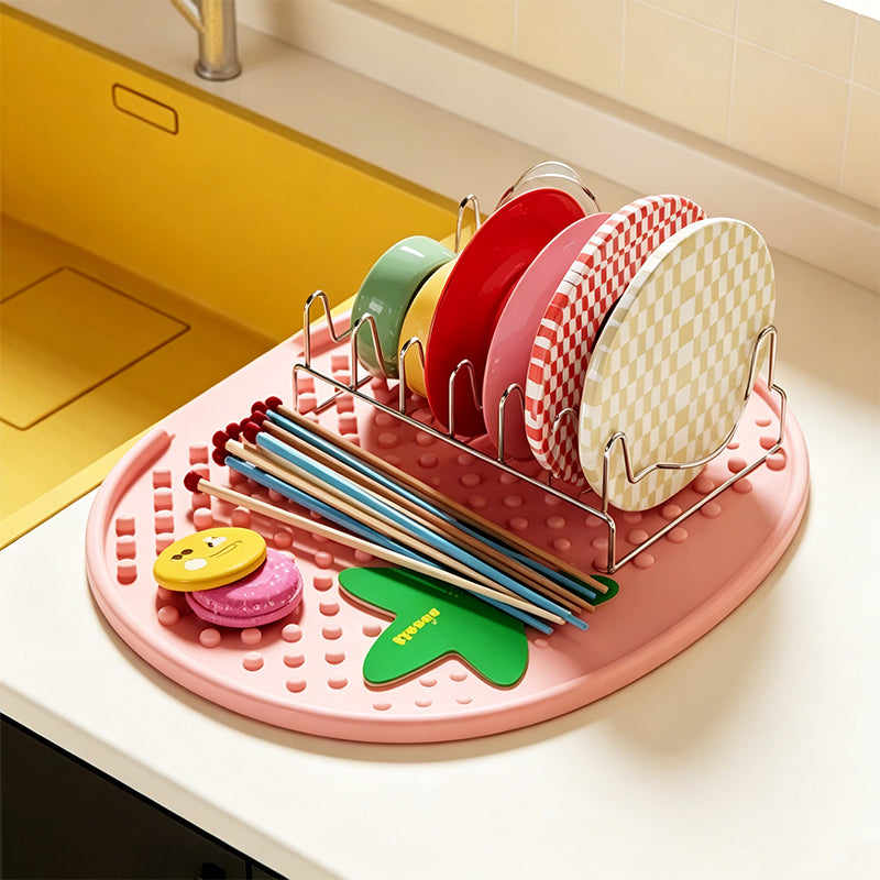 13° Sloped Tomato-Style Silicone Dish Drying Mat–Large Capacity & Leak-Proof Design