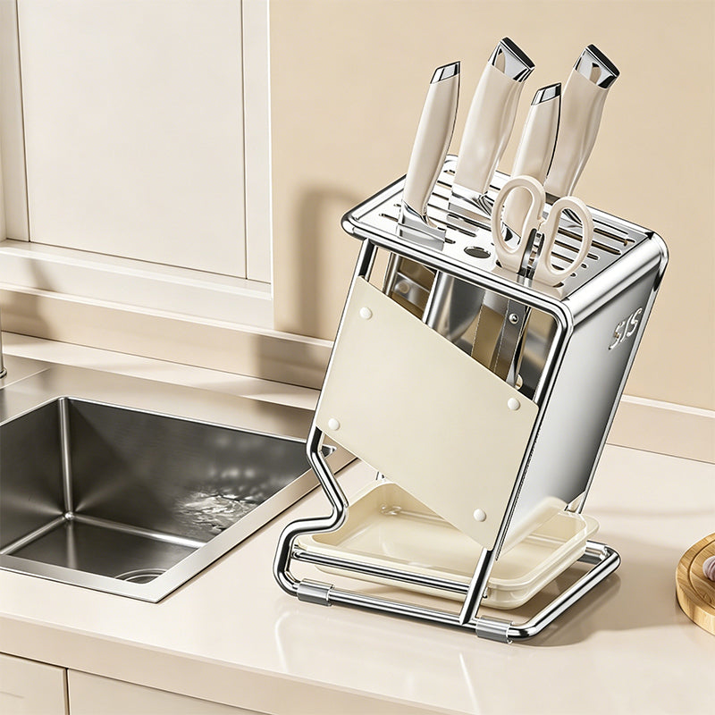 Ventilated Stainless Steel Knife Holder with Removable Drip Tray