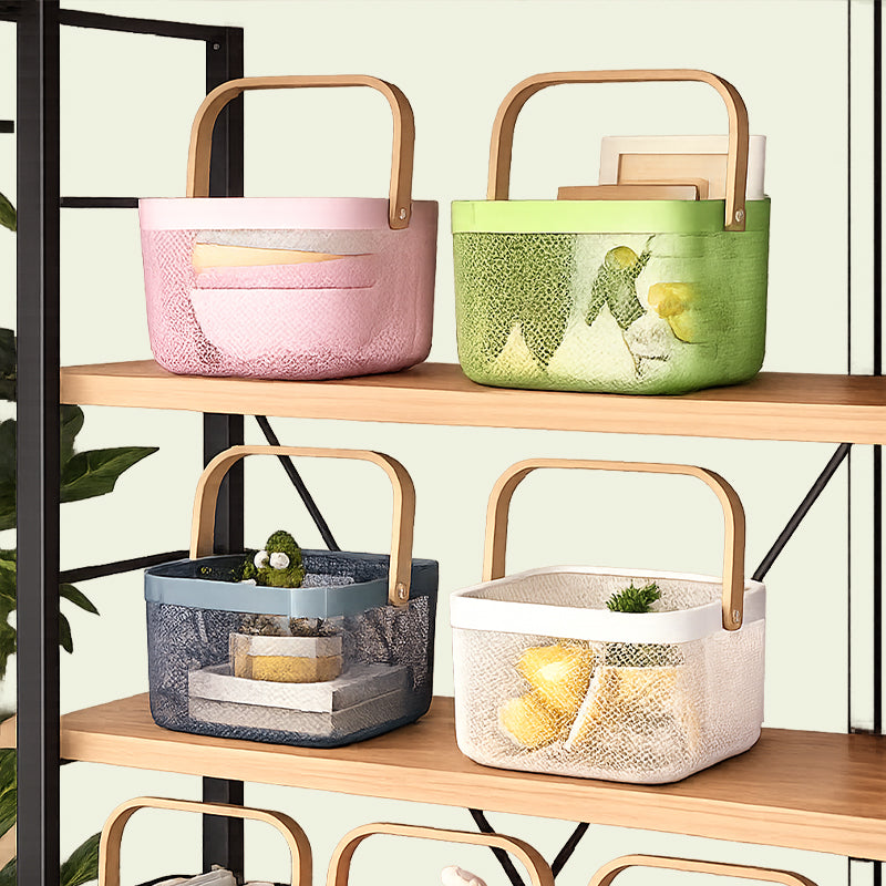 Metal Storage Basket with Wooden Handle
