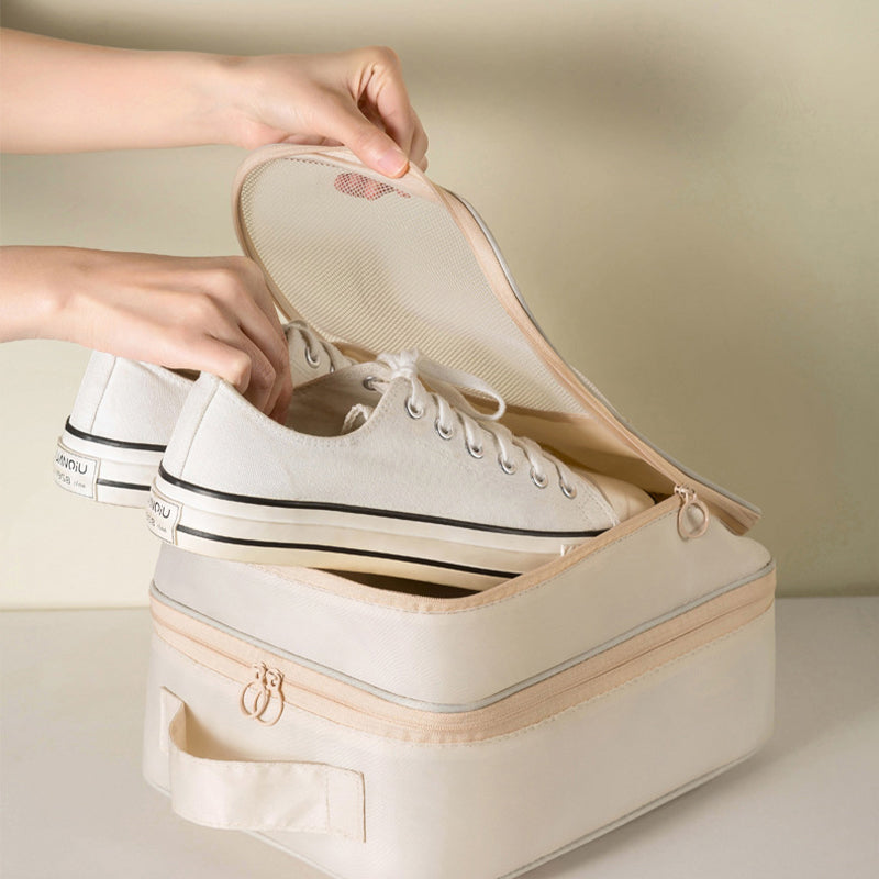 Portable Triple-Layer Shoe Organizer Bag with Back Pocket