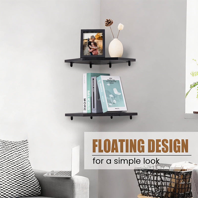 Wood Corner Wall Shelf Fan Shaped Storage Rack
