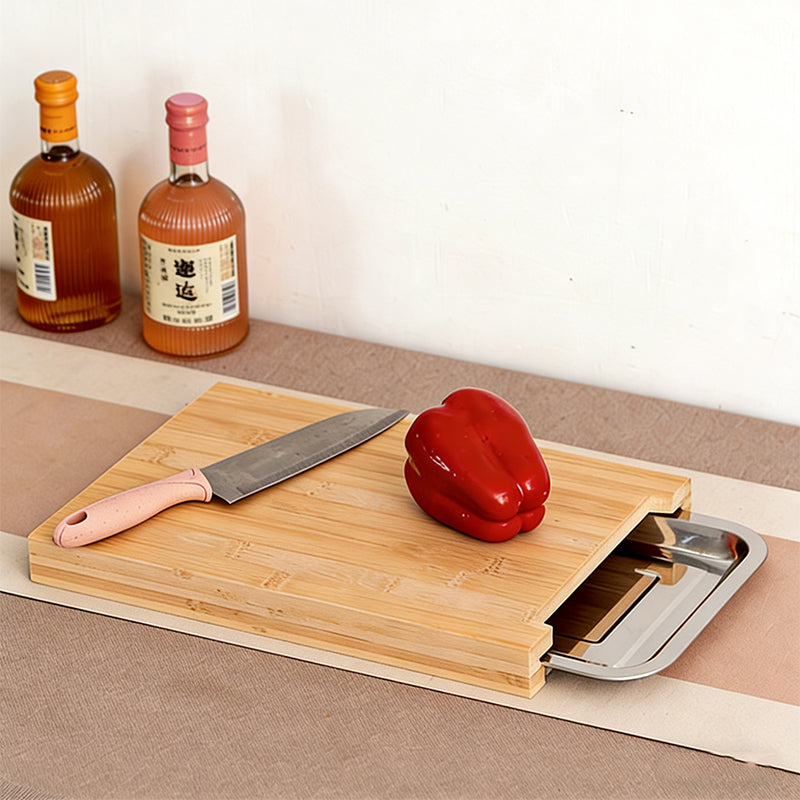 Bamboo Cutting Board with Built-In Pull-Out Tray