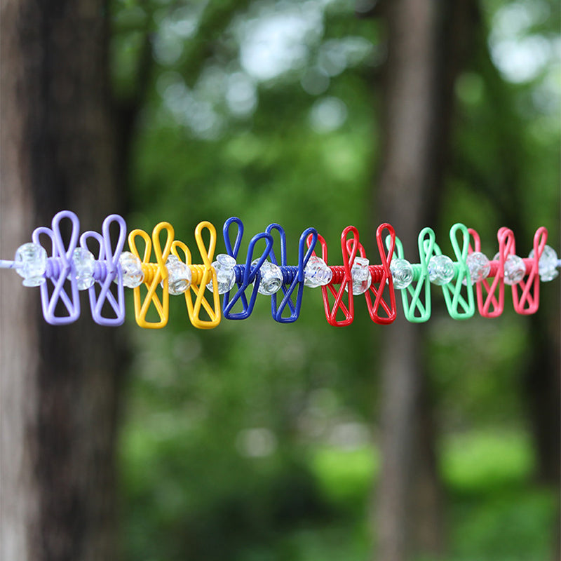 Portable Travel Elastic Clothesline with Windproof Clips & Hooks