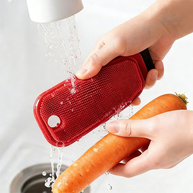2-in-1 Food-Grade Silicone Fruit & Vegetable Cleaning Brush (Brush & Scraper)