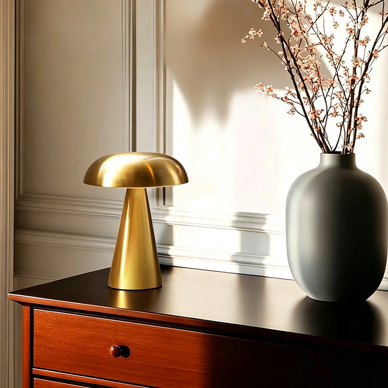 Rechargeable Metal Mushroom Table Lamp with Touch Dimming