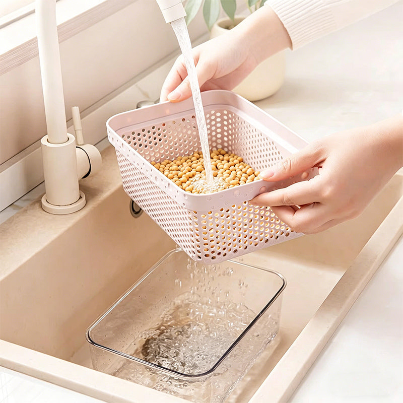 Large Capacity 2-Tier Stackable Square Drain Basket Set