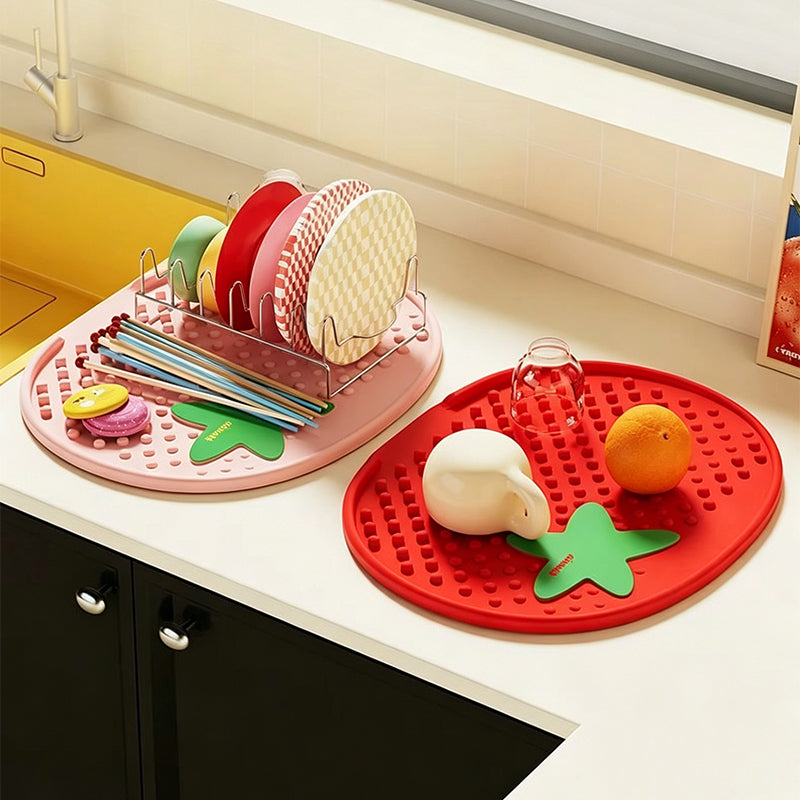 13° Sloped Tomato-Style Silicone Dish Drying Mat–Large Capacity & Leak-Proof Design