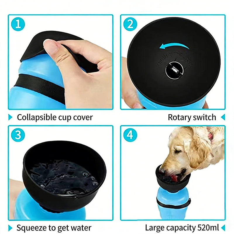 Portable Leakproof Squeeze Pet Water Bottle with Foldable Bowl