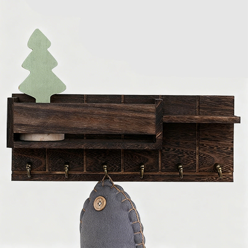 Wooden Wall-Mounted Key Holder with Mail Organizer Tray