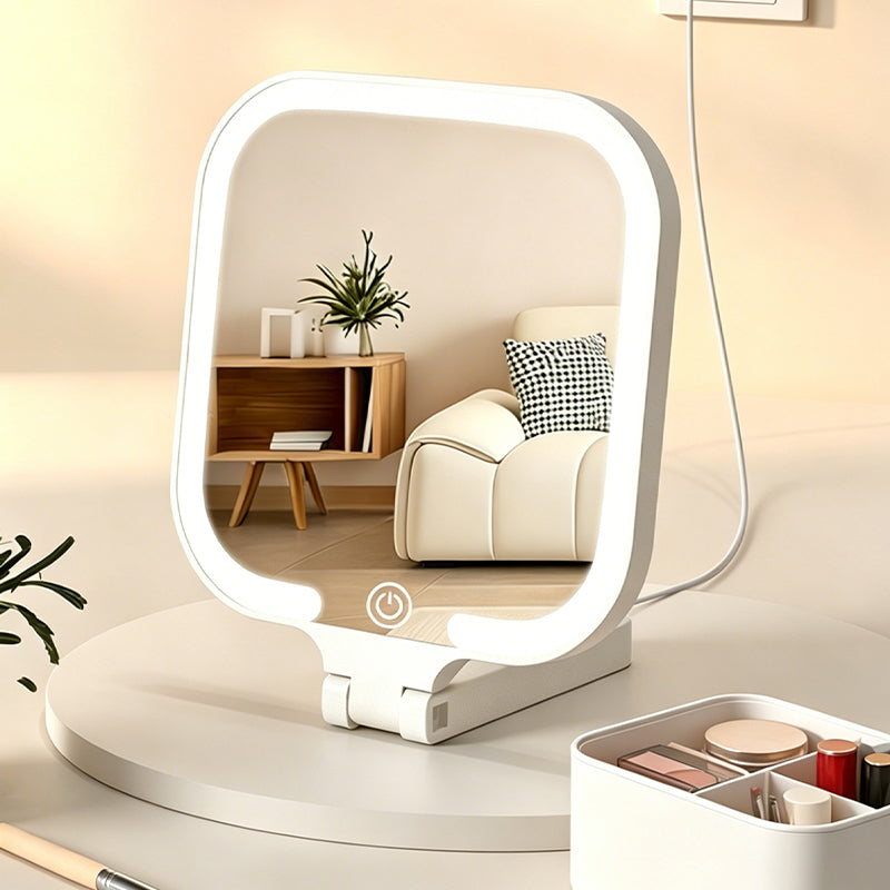 Smart Handheld LED Makeup Mirror with Foldable Design