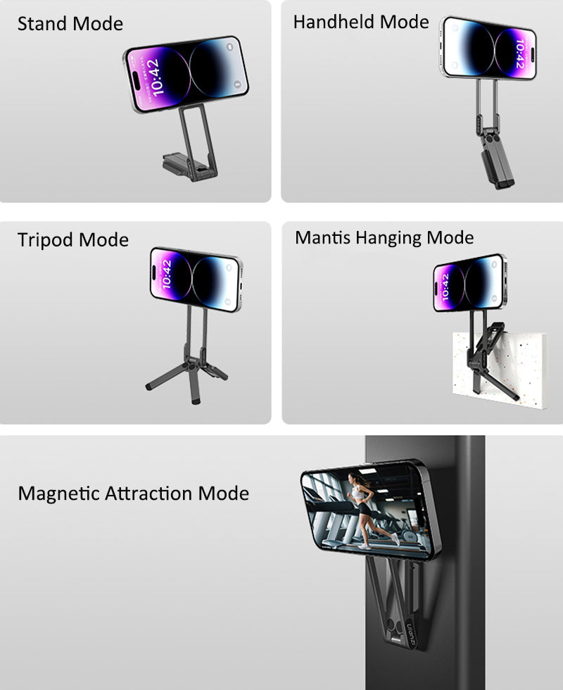 Dual-Sided Magnetic Phone Stand, 180° Rotating Foldable Tripod with Strong Base & Hanging Hook