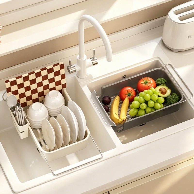Large Capacity Expandable Over Sink Dish Drying Rack with Utensil Holder