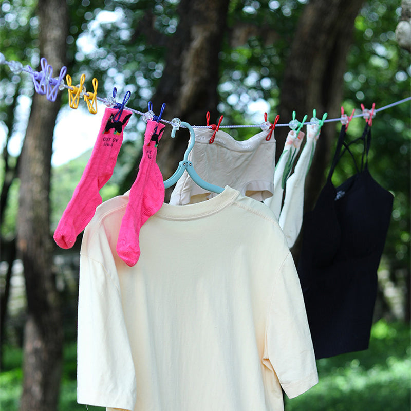 Portable Travel Elastic Clothesline with Windproof Clips & Hooks