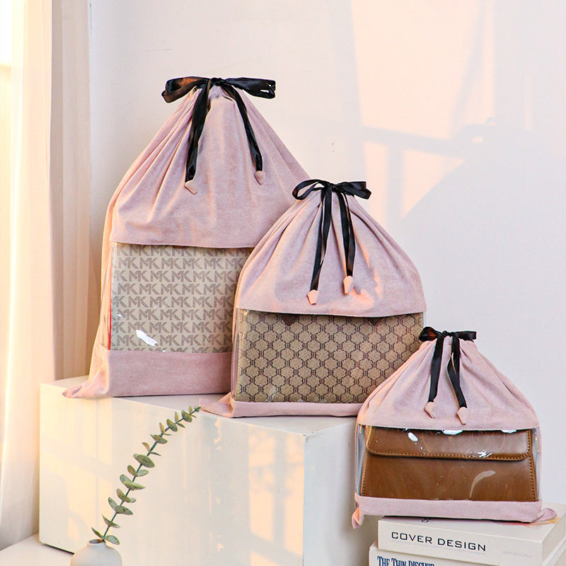 Velvet Dust Bag with Clear Window for Handbags