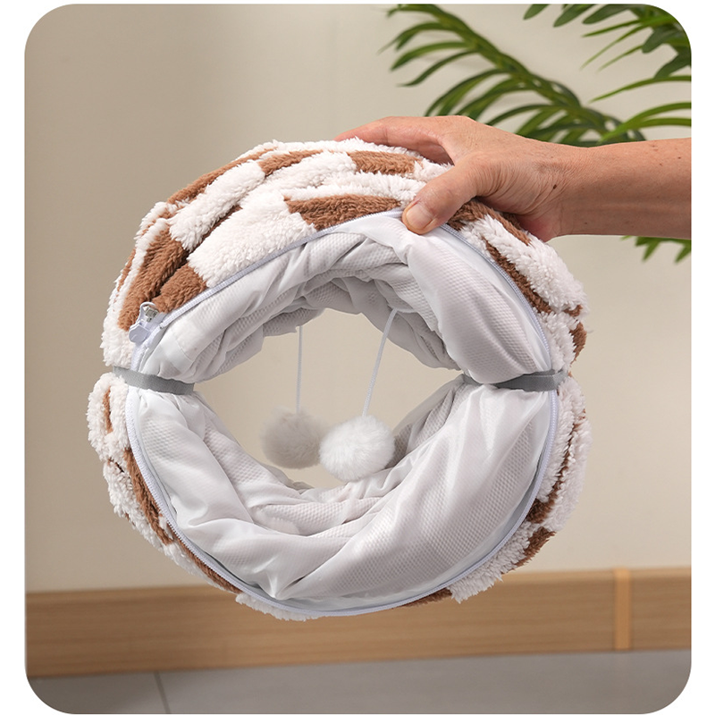 Fabric & Canvas Tunnel Cat Bed with Cushion