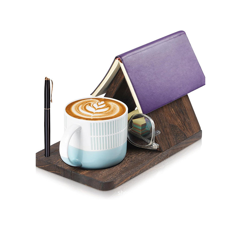 Triangle Wooden Book Stand with Cup & Pen Slots