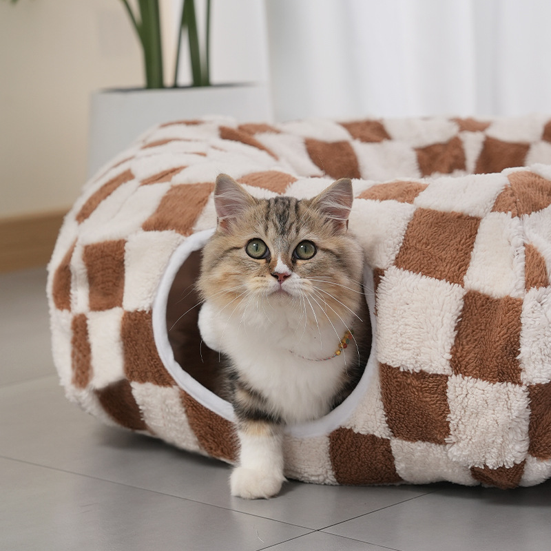 Fabric & Canvas Tunnel Cat Bed with Cushion