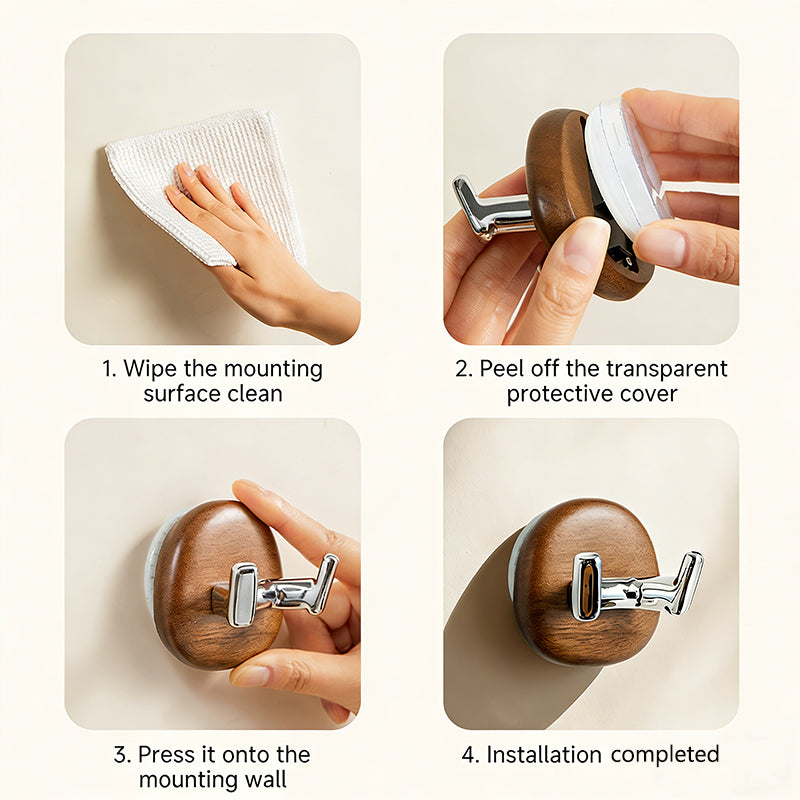 Premium Walnut Double Hook with Suction Cup – Removable & No Trace