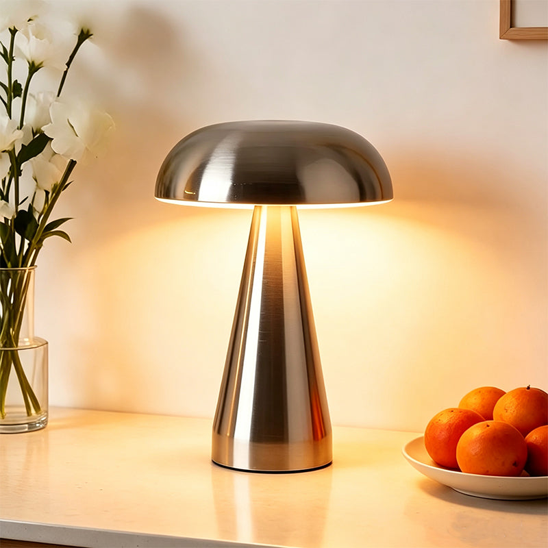 Rechargeable Metal Mushroom Table Lamp with Touch Dimming
