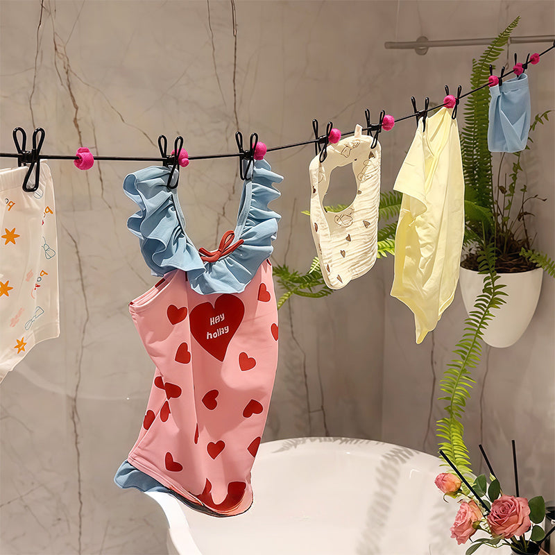 Portable Travel Elastic Clothesline with Windproof Clips & Hooks