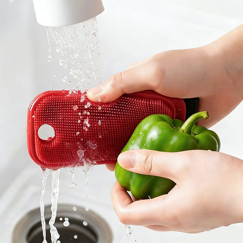 2-in-1 Food-Grade Silicone Fruit & Vegetable Cleaning Brush (Brush & Scraper)