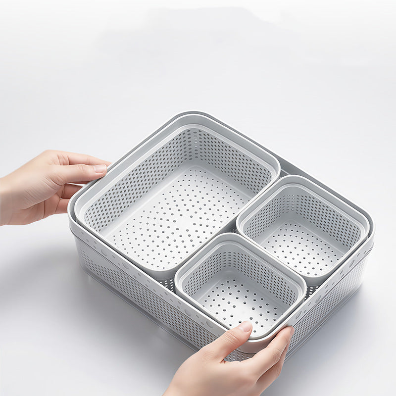 Large Capacity 2-Tier Stackable Square Drain Basket Set