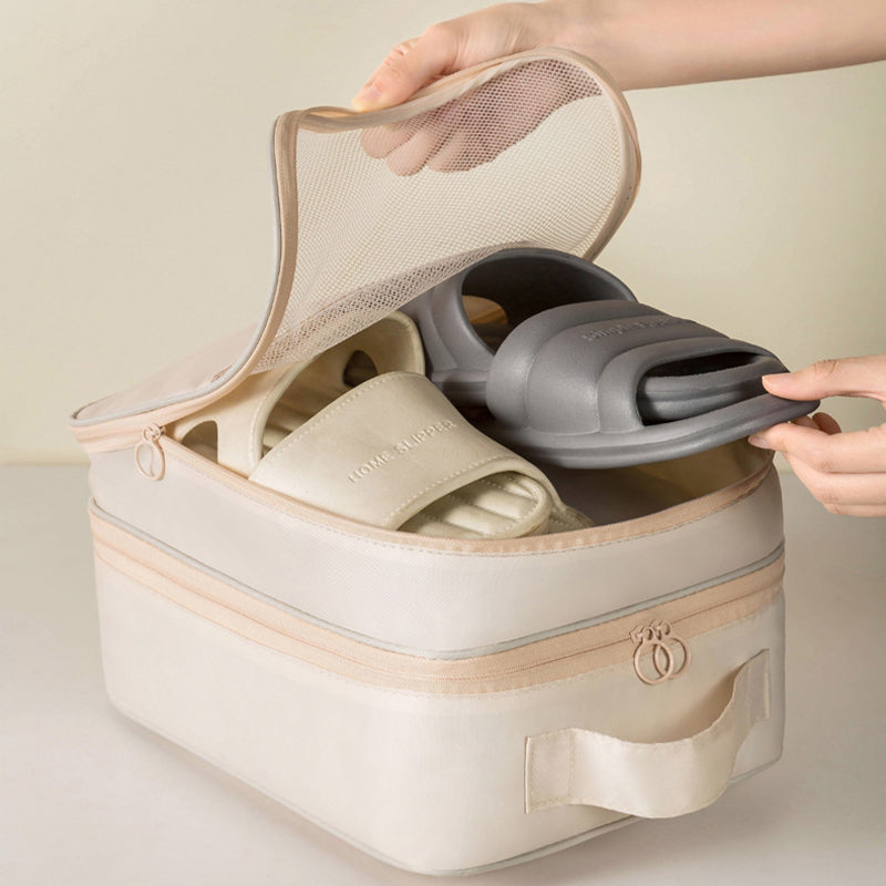 Portable Triple-Layer Shoe Organizer Bag with Back Pocket