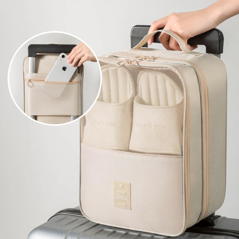 Portable Triple-Layer Shoe Organizer Bag with Back Pocket