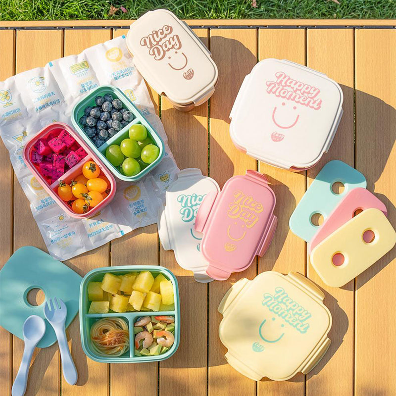 Portable Kids Fresh-Keeping Bento Box with Ice Pack & Compartments