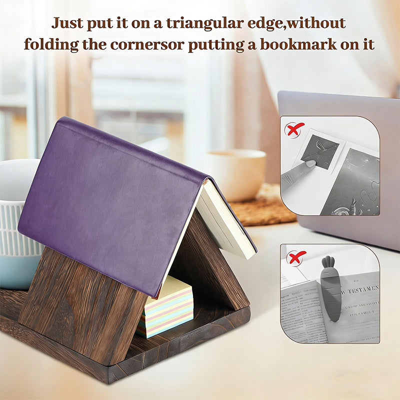 Triangle Wooden Book Stand with Cup & Pen Slots