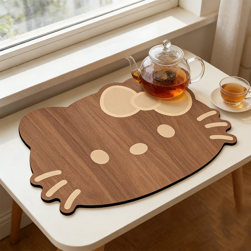 Absorbent & Heat-Resistant Cat Wood Grain Drain Mat