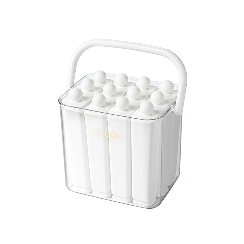 Silicone Ice Stick Tray with Individual Covered Molds & Storage Bucket with Handle