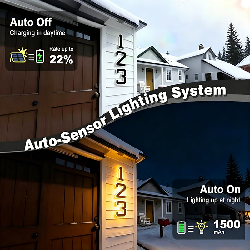 Solar Powered LED House Number Sign with Automatic Lighting