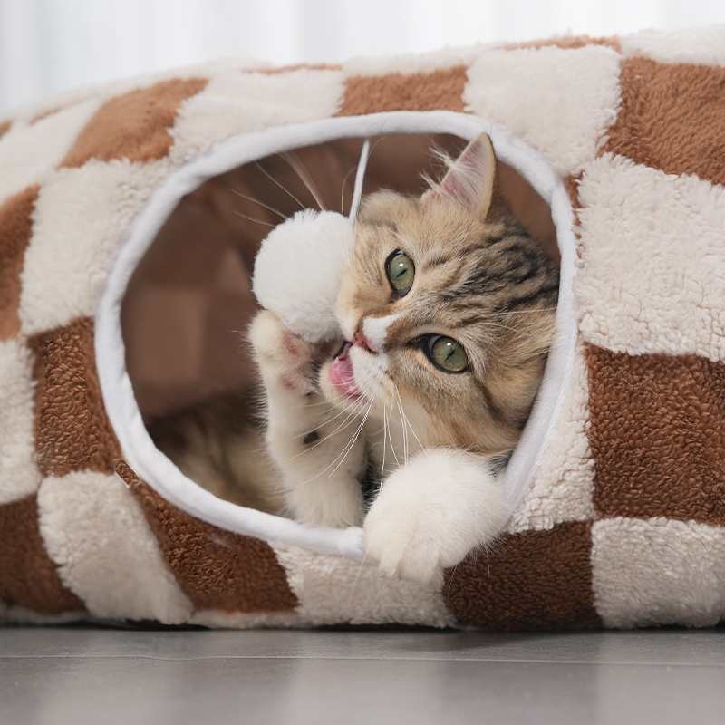 Fabric & Canvas Tunnel Cat Bed with Cushion