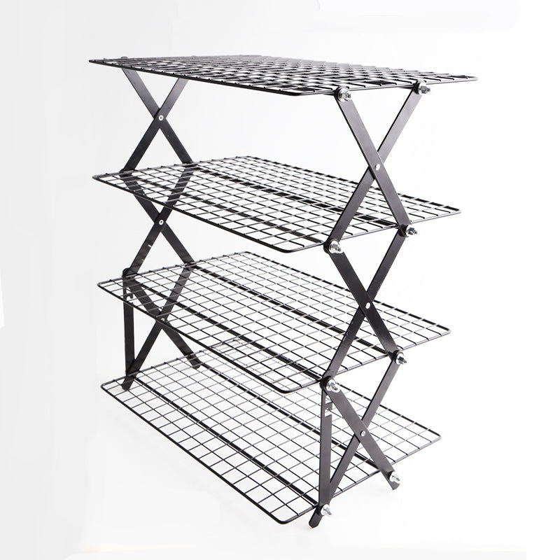 Multi-Layer Foldable Mesh Storage Rack with Adjustable Height