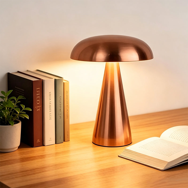 Rechargeable Metal Mushroom Table Lamp with Touch Dimming