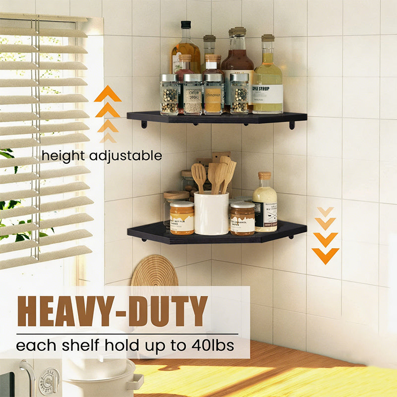 Wood Corner Wall Shelf Fan Shaped Storage Rack