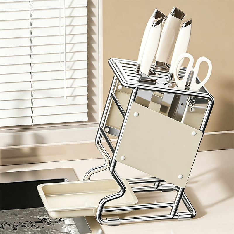 Ventilated Stainless Steel Knife Holder with Removable Drip Tray