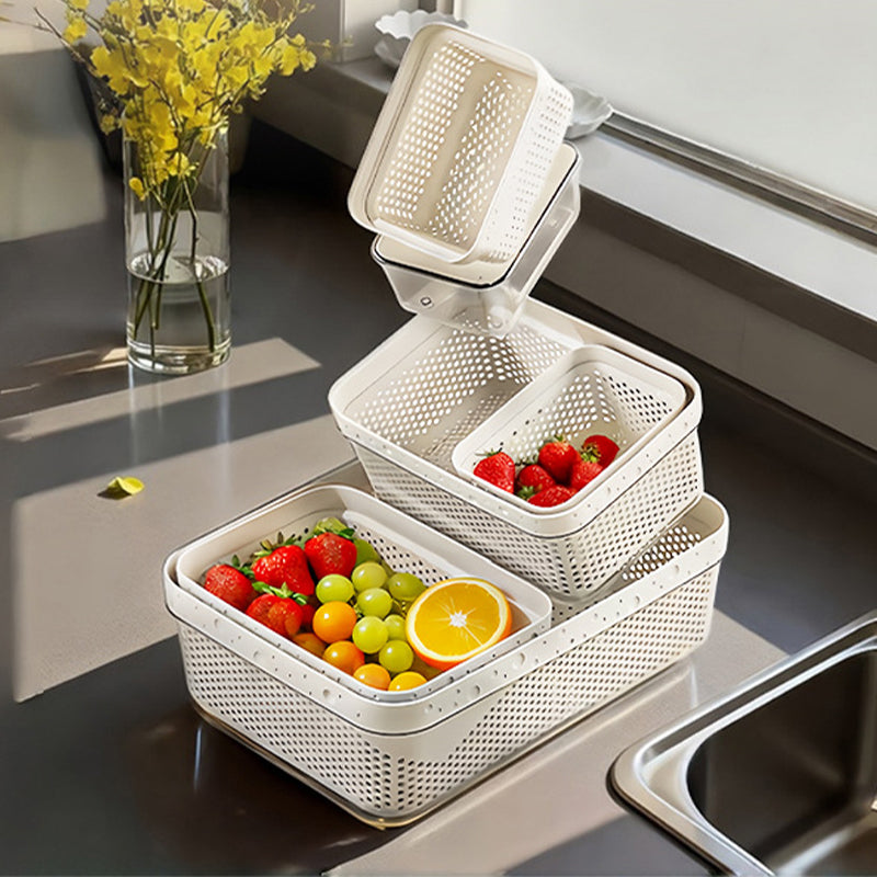 Large Capacity 2-Tier Stackable Square Drain Basket Set