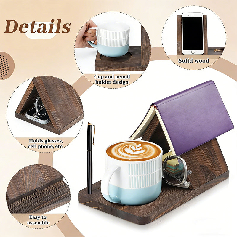 Triangle Wooden Book Stand with Cup & Pen Slots