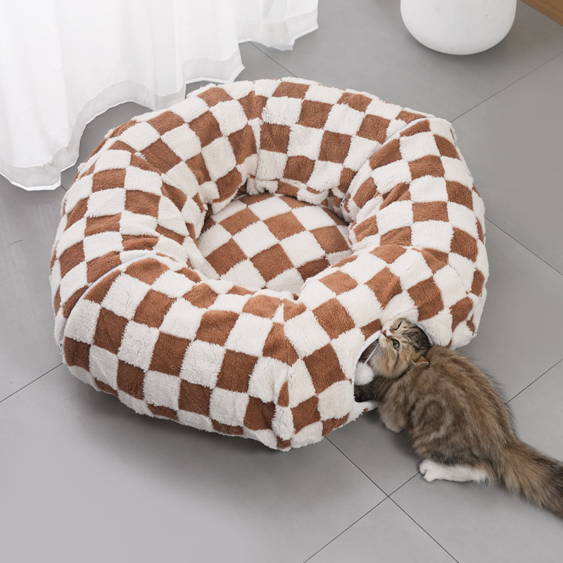 Fabric & Canvas Tunnel Cat Bed with Cushion
