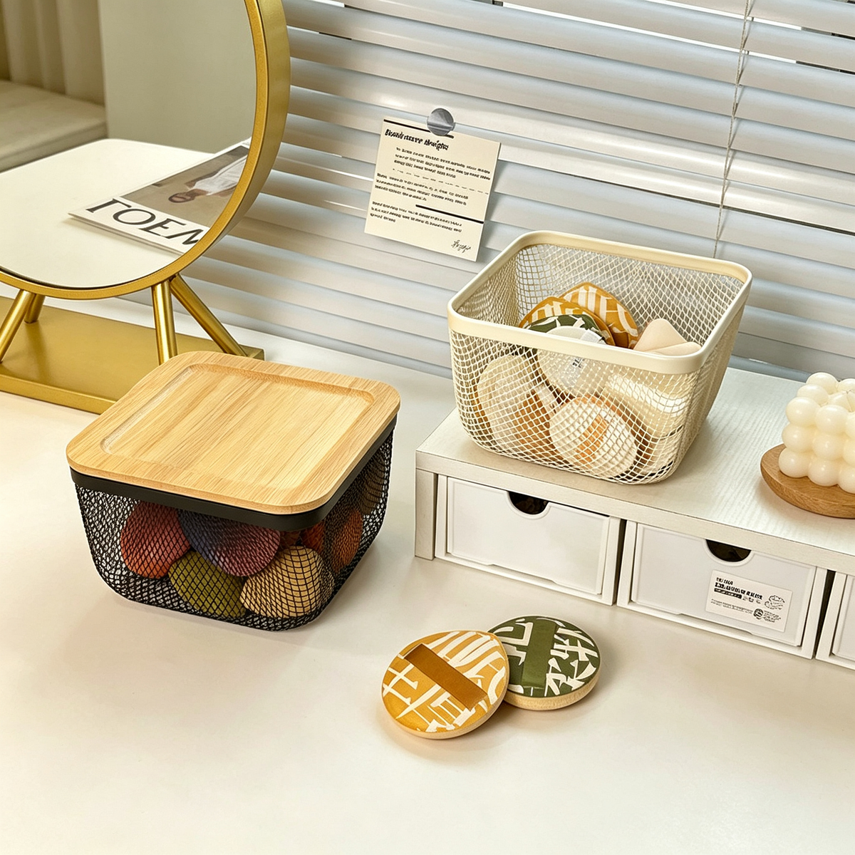 Iron Makeup Puff Storage Basket