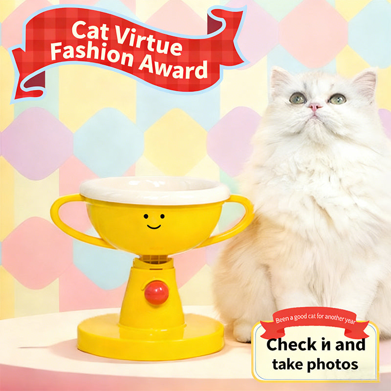 Trophy-Shaped Adjustable Pet Bowl with Neck Support