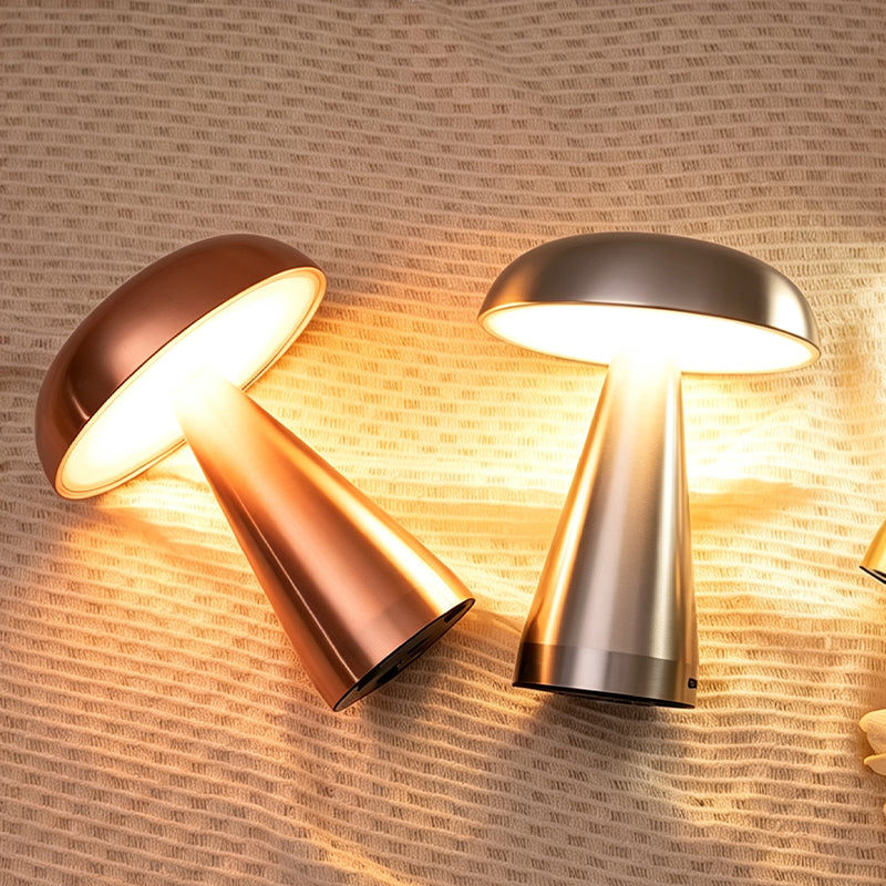 Rechargeable Metal Mushroom Table Lamp with Touch Dimming