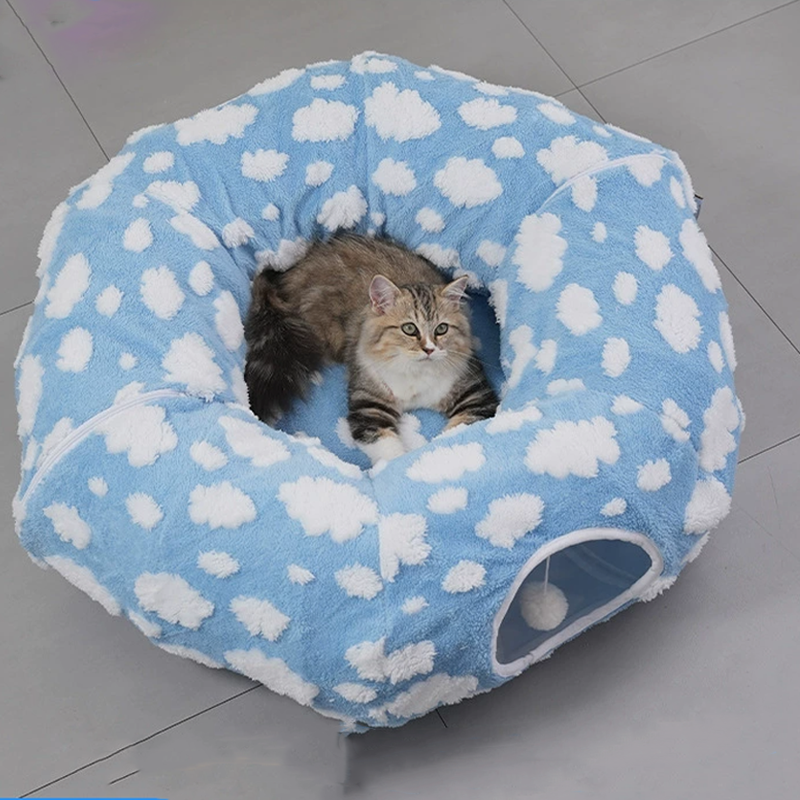 Fabric & Canvas Tunnel Cat Bed with Cushion