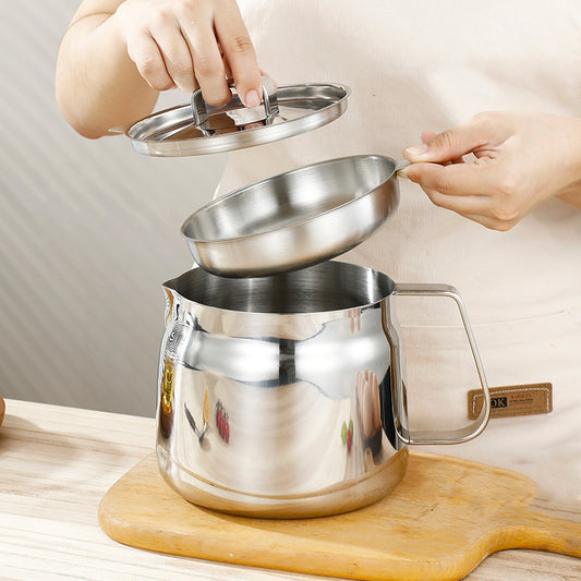 Food-Grade Stainless Steel Oil Storage Pot with Strainer & Frying Net