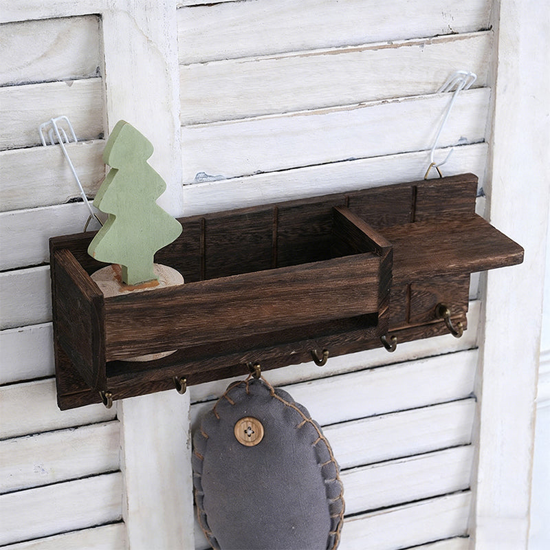 Wooden Wall-Mounted Key Holder with Mail Organizer Tray