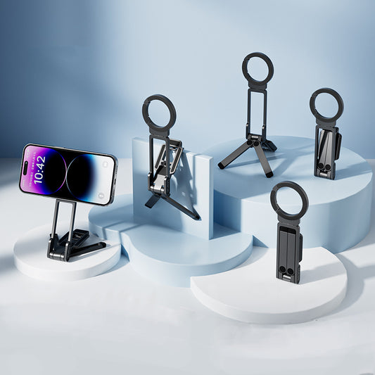Dual-Sided Magnetic Phone Stand, 180° Rotating Foldable Tripod with Strong Base & Hanging Hook